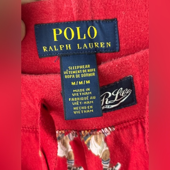 Ralph Lauren bear print joggers pajama pants drawstring logo patch football polo - Picture 8 of 11